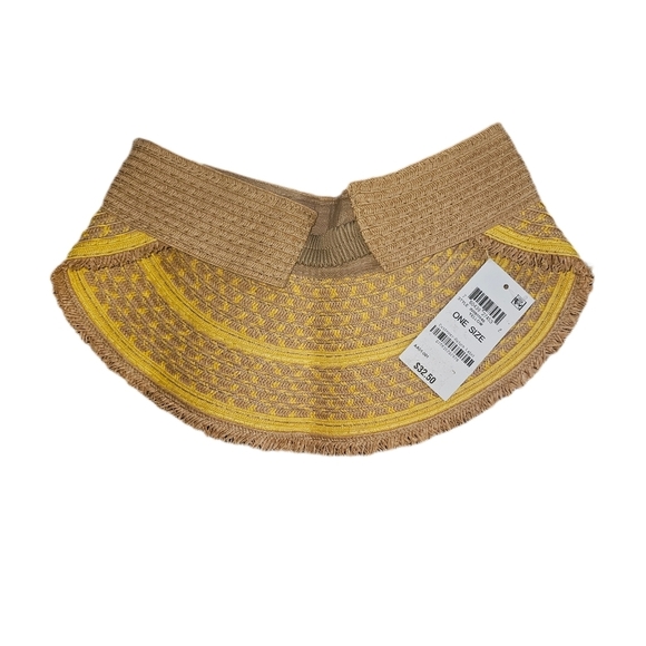 INC Womens Yellow Striped Straw Elastic Frayed Edge Visor Hat, One Size - Picture 3 of 3